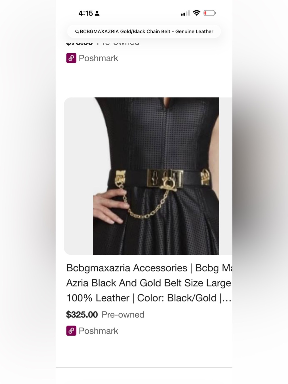BCBGMaxAzria Black and Gold Leather Chain Accent Belt